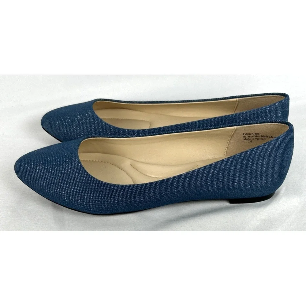 New Coach And Four Blue Chambray Glitter Denim Ballet Flats Sz 7.5 Melitta